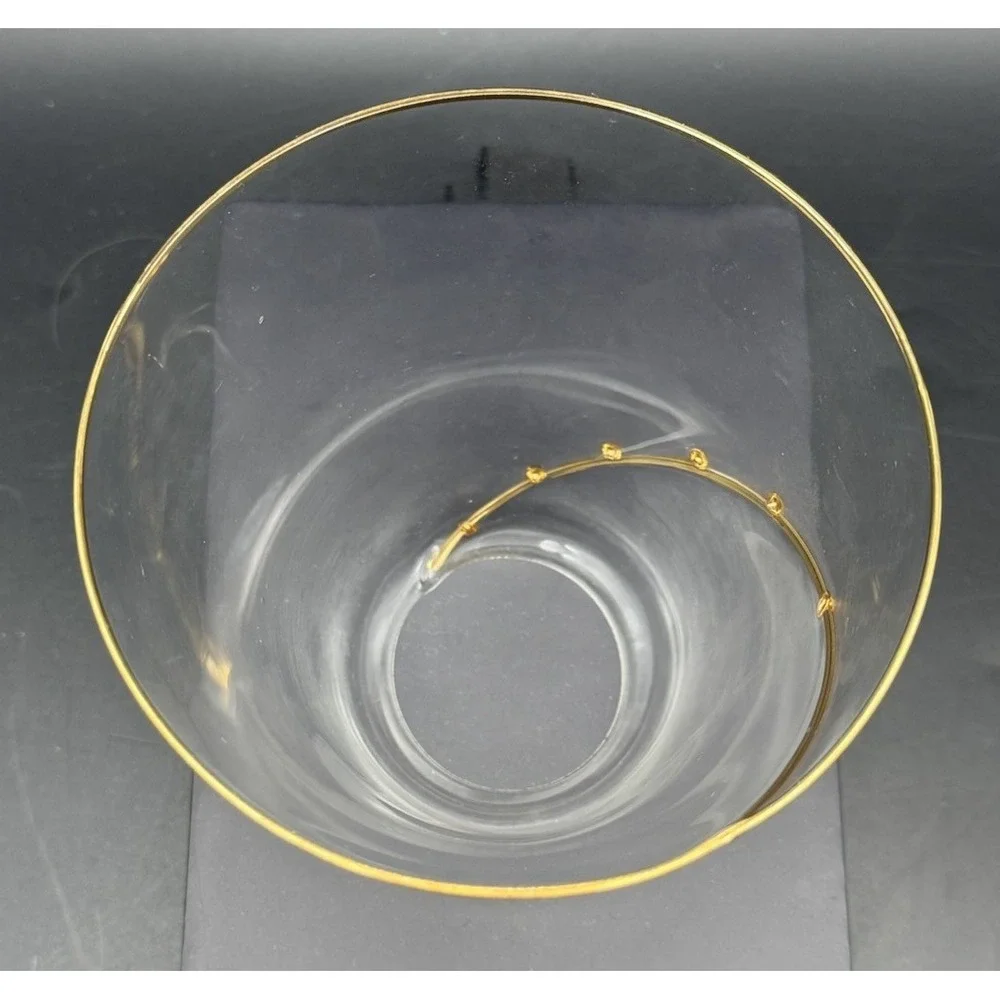 Pair Clear Glass Lamp Shades with Applied Gold Glass Beading Thin Elegant Style